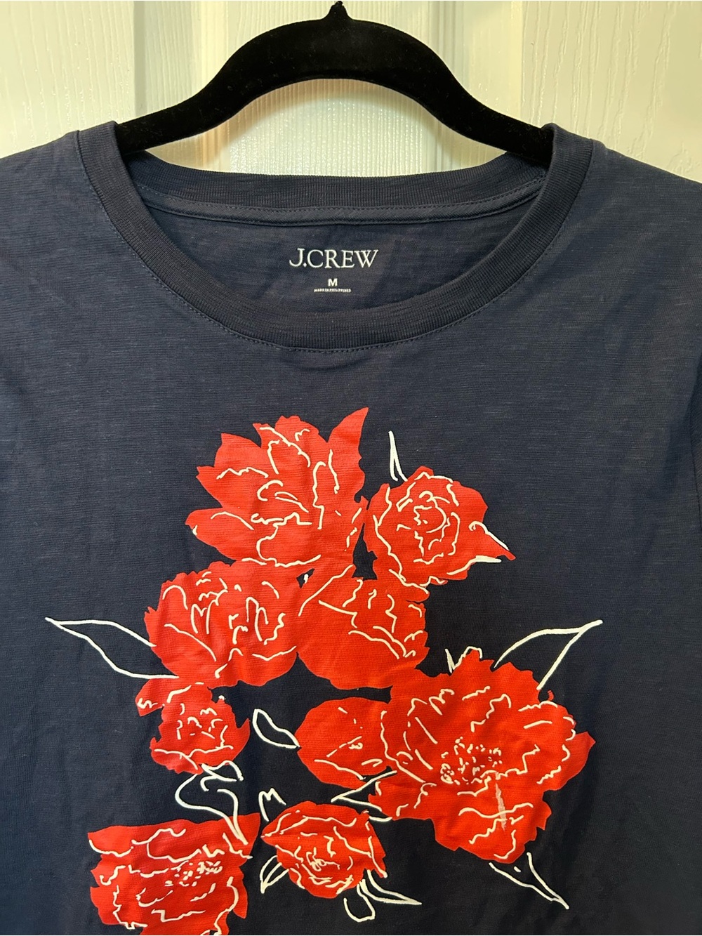J. Crew Navy Short-Sleeve Tee with Red Floral Motif - Picture 2 of 4
